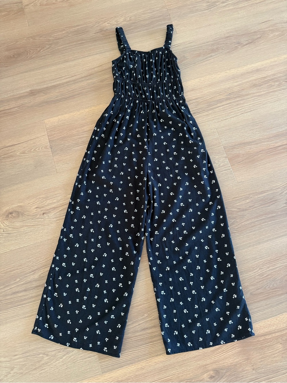 Black Floral Wide-Leg Jumpsuit-Girls 10-12